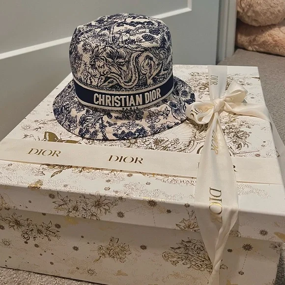 Dior Accessories Christian Dior Dioresort Toile De Jouy Small Brim Navy Bucket Hat 58 Poshmark